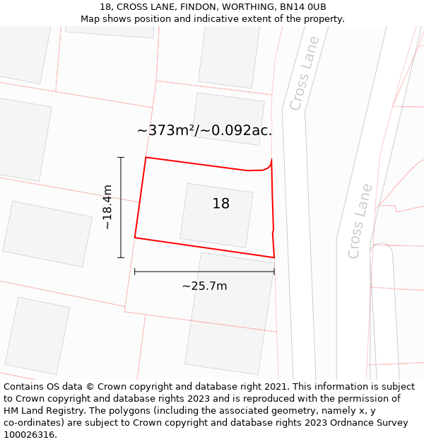 18, CROSS LANE, FINDON, WORTHING, BN14 0UB: Plot and title map