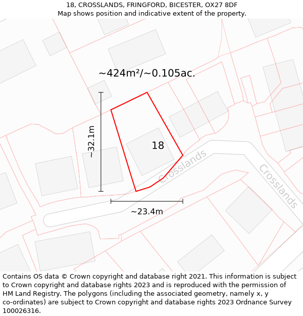 18, CROSSLANDS, FRINGFORD, BICESTER, OX27 8DF: Plot and title map