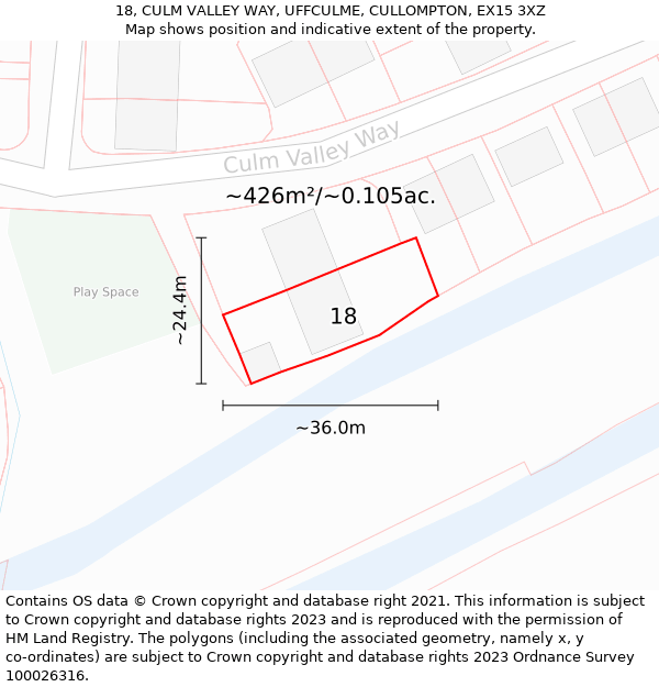 18, CULM VALLEY WAY, UFFCULME, CULLOMPTON, EX15 3XZ: Plot and title map