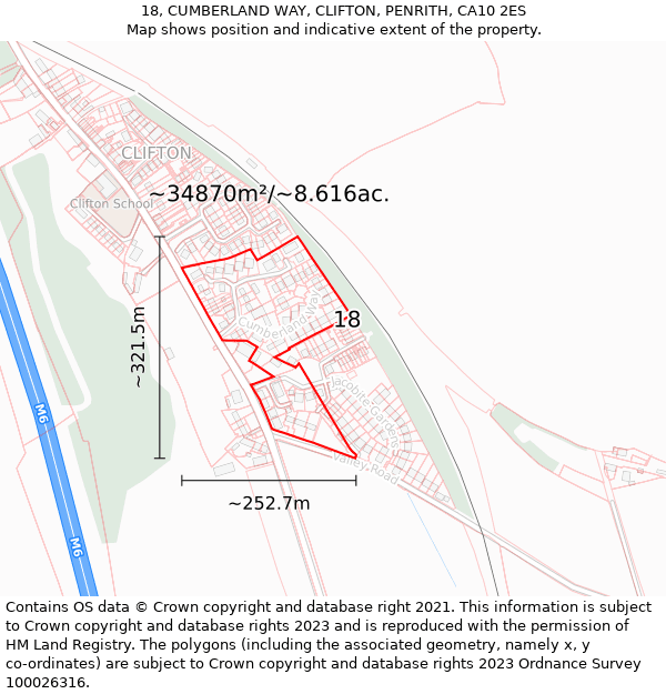 18, CUMBERLAND WAY, CLIFTON, PENRITH, CA10 2ES: Plot and title map