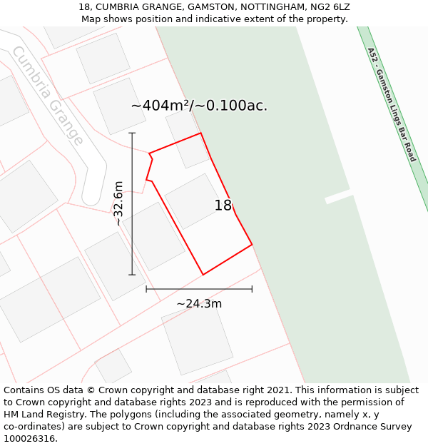 18, CUMBRIA GRANGE, GAMSTON, NOTTINGHAM, NG2 6LZ: Plot and title map