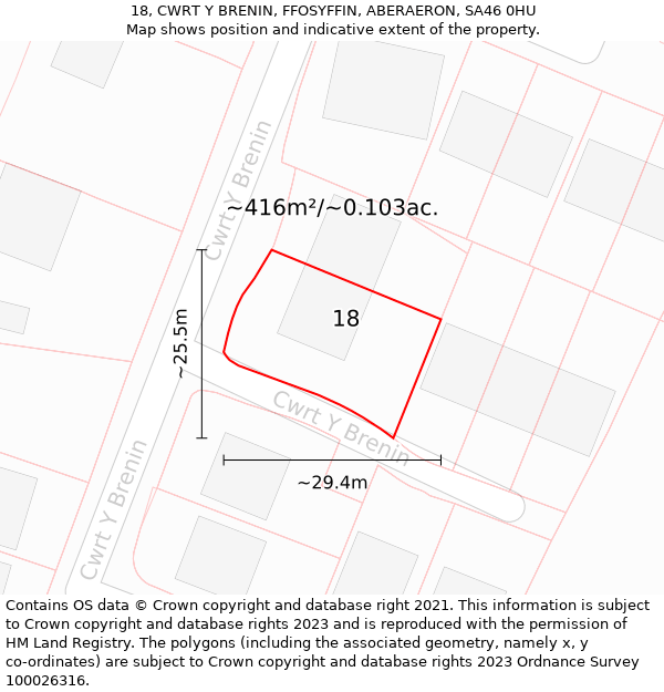 18, CWRT Y BRENIN, FFOSYFFIN, ABERAERON, SA46 0HU: Plot and title map