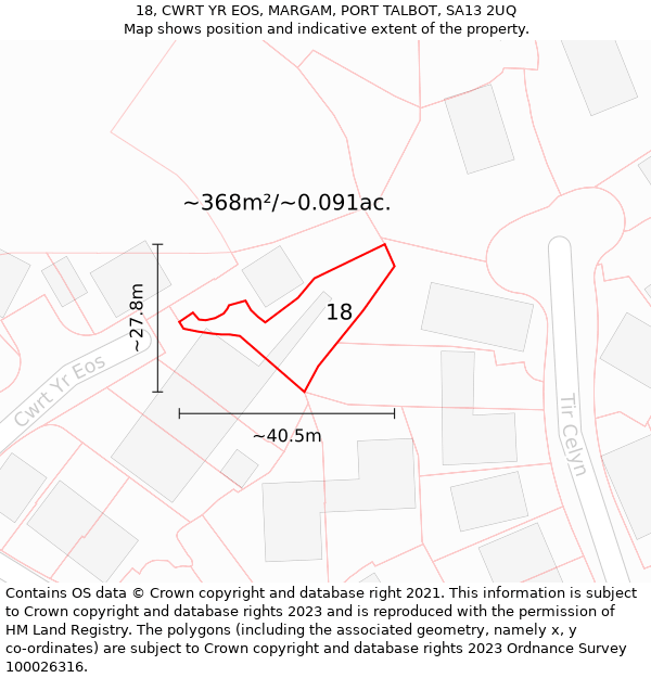 18, CWRT YR EOS, MARGAM, PORT TALBOT, SA13 2UQ: Plot and title map