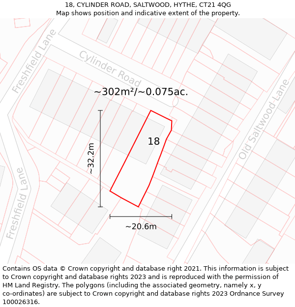 18, CYLINDER ROAD, SALTWOOD, HYTHE, CT21 4QG: Plot and title map