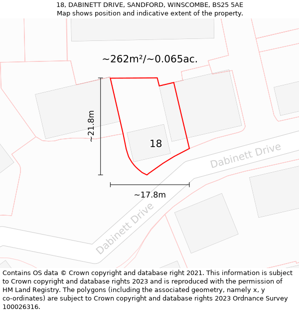 18, DABINETT DRIVE, SANDFORD, WINSCOMBE, BS25 5AE: Plot and title map