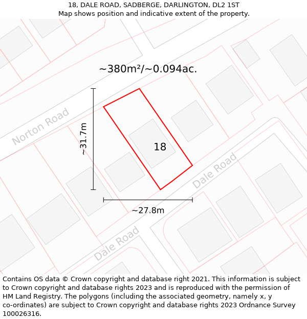 18, DALE ROAD, SADBERGE, DARLINGTON, DL2 1ST: Plot and title map