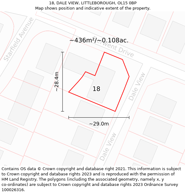 18, DALE VIEW, LITTLEBOROUGH, OL15 0BP: Plot and title map