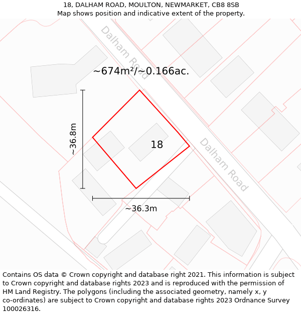 18, DALHAM ROAD, MOULTON, NEWMARKET, CB8 8SB: Plot and title map