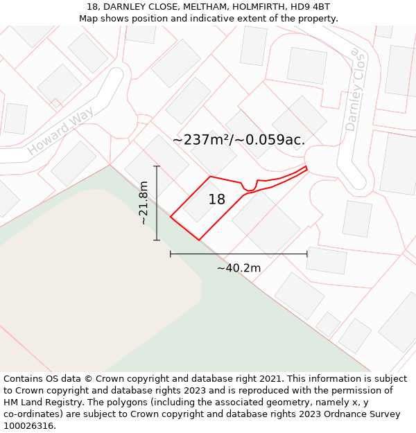 18, DARNLEY CLOSE, MELTHAM, HOLMFIRTH, HD9 4BT: Plot and title map