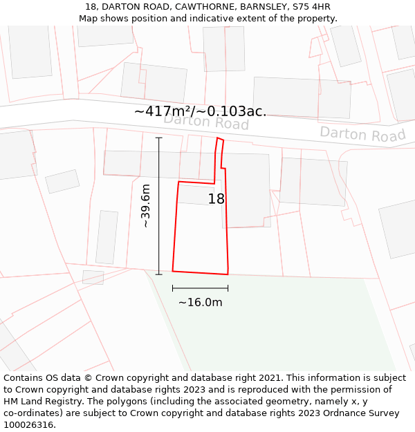 18, DARTON ROAD, CAWTHORNE, BARNSLEY, S75 4HR: Plot and title map