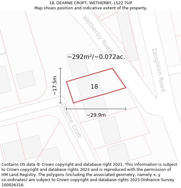 18, DEARNE CROFT, WETHERBY, LS22 7UP: Plot and title map