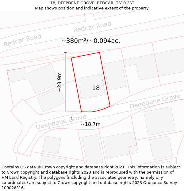 18, DEEPDENE GROVE, REDCAR, TS10 2ST: Plot and title map