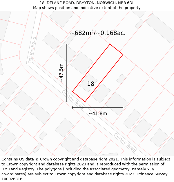 18, DELANE ROAD, DRAYTON, NORWICH, NR8 6DL: Plot and title map