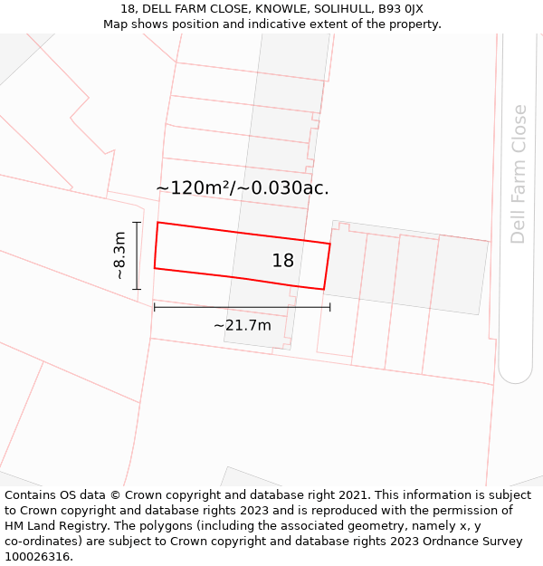 18, DELL FARM CLOSE, KNOWLE, SOLIHULL, B93 0JX: Plot and title map