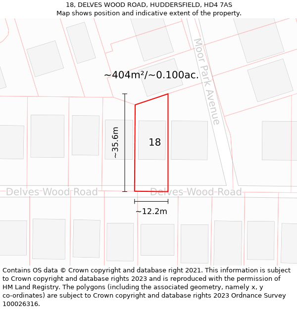 18, DELVES WOOD ROAD, HUDDERSFIELD, HD4 7AS: Plot and title map