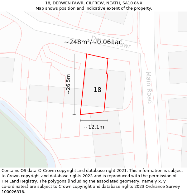 18, DERWEN FAWR, CILFREW, NEATH, SA10 8NX: Plot and title map