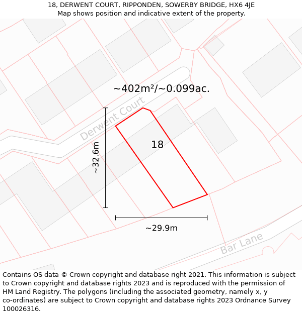 18, DERWENT COURT, RIPPONDEN, SOWERBY BRIDGE, HX6 4JE: Plot and title map