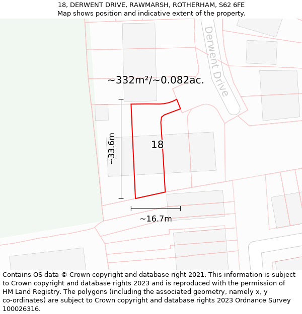 18, DERWENT DRIVE, RAWMARSH, ROTHERHAM, S62 6FE: Plot and title map