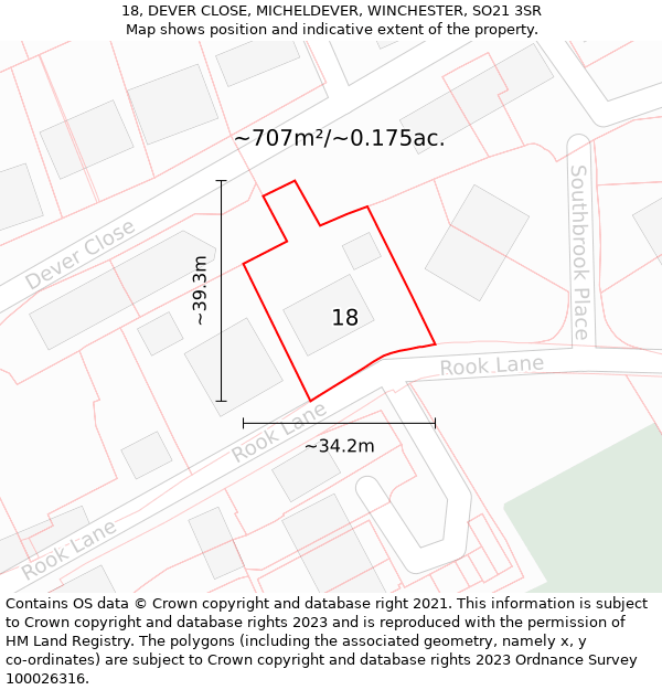 18, DEVER CLOSE, MICHELDEVER, WINCHESTER, SO21 3SR: Plot and title map