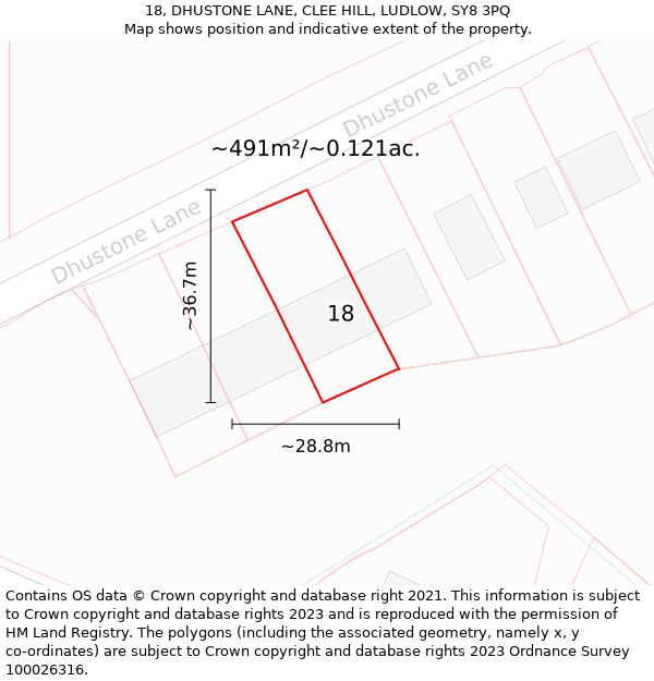 18, DHUSTONE LANE, CLEE HILL, LUDLOW, SY8 3PQ: Plot and title map