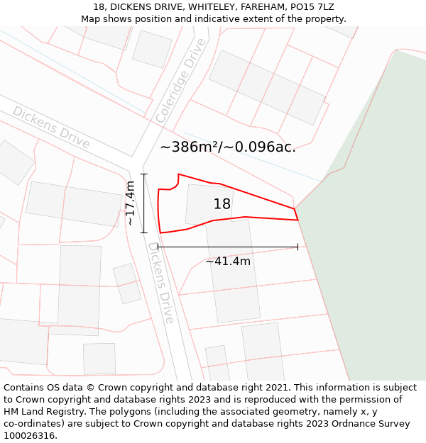 18, DICKENS DRIVE, WHITELEY, FAREHAM, PO15 7LZ: Plot and title map