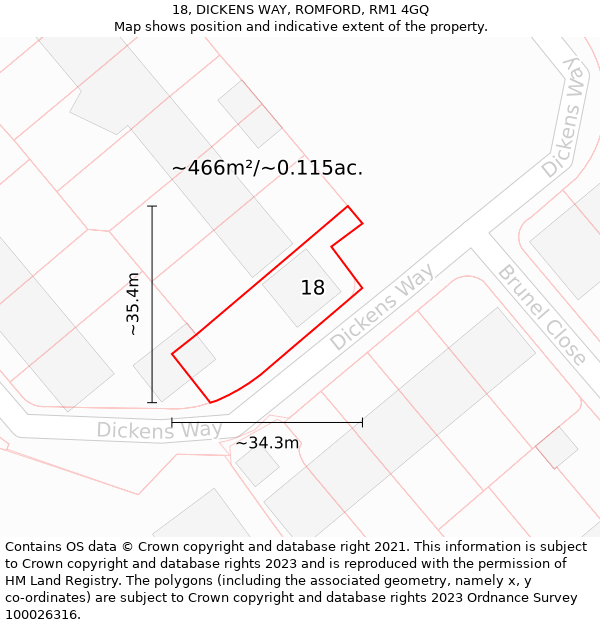 18, DICKENS WAY, ROMFORD, RM1 4GQ: Plot and title map