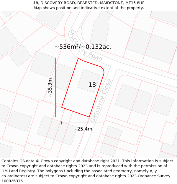 18, DISCOVERY ROAD, BEARSTED, MAIDSTONE, ME15 8HF: Plot and title map