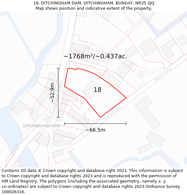 18, DITCHINGHAM DAM, DITCHINGHAM, BUNGAY, NR35 2JQ: Plot and title map