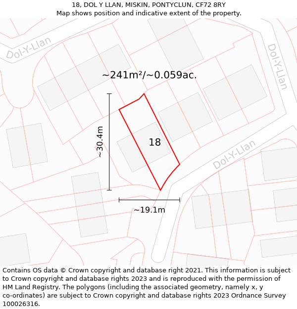 18, DOL Y LLAN, MISKIN, PONTYCLUN, CF72 8RY: Plot and title map