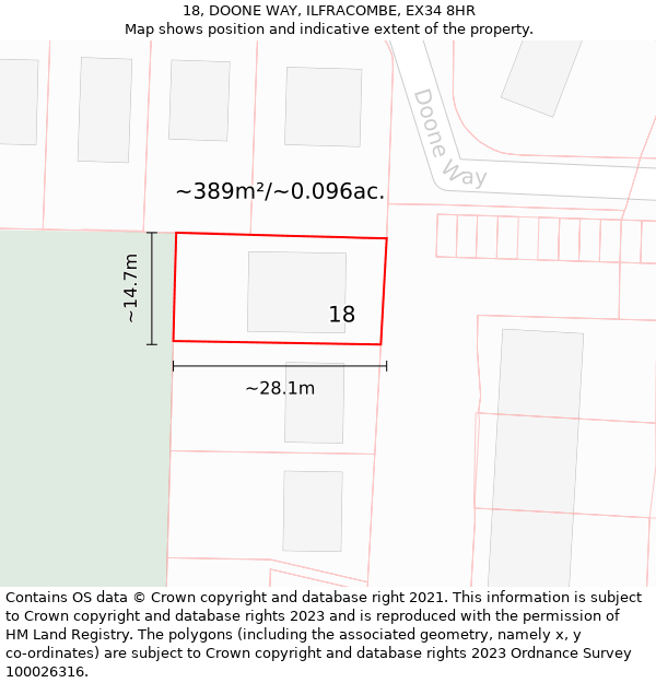 18, DOONE WAY, ILFRACOMBE, EX34 8HR: Plot and title map