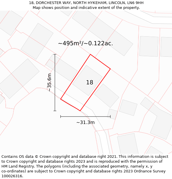 18, DORCHESTER WAY, NORTH HYKEHAM, LINCOLN, LN6 9HH: Plot and title map