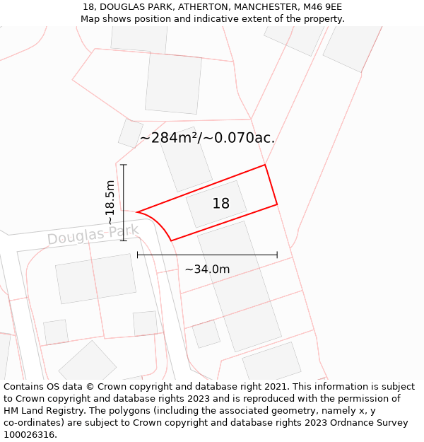 18, DOUGLAS PARK, ATHERTON, MANCHESTER, M46 9EE: Plot and title map