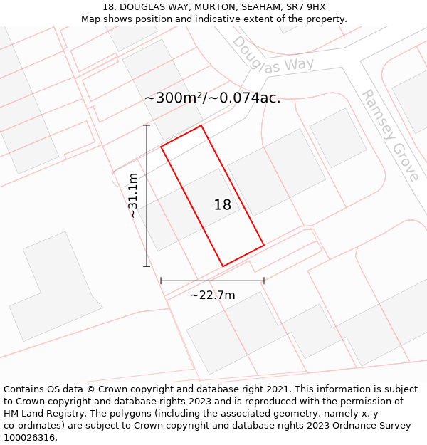 18, DOUGLAS WAY, MURTON, SEAHAM, SR7 9HX: Plot and title map