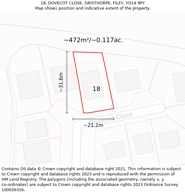 18, DOVECOT CLOSE, GRISTHORPE, FILEY, YO14 9PY: Plot and title map