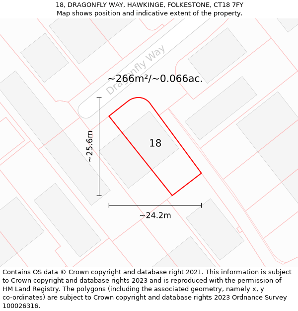 18, DRAGONFLY WAY, HAWKINGE, FOLKESTONE, CT18 7FY: Plot and title map