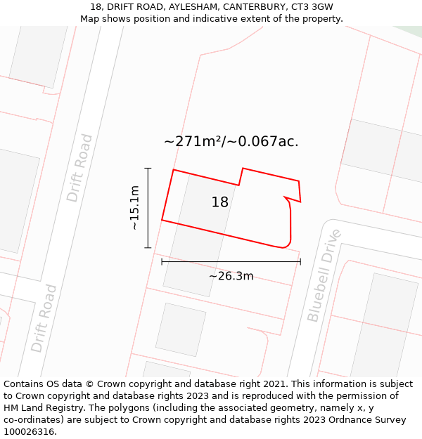 18, DRIFT ROAD, AYLESHAM, CANTERBURY, CT3 3GW: Plot and title map