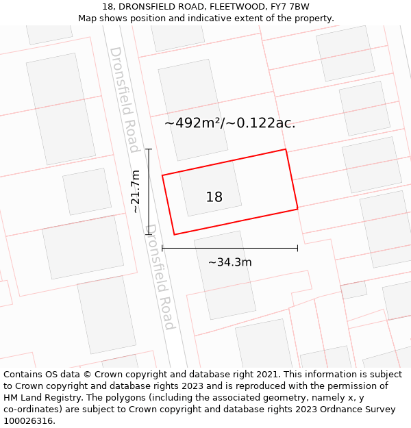 18, DRONSFIELD ROAD, FLEETWOOD, FY7 7BW: Plot and title map