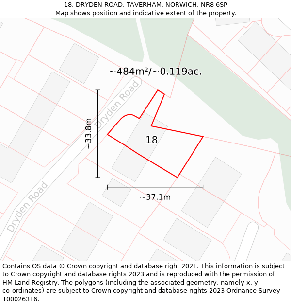 18, DRYDEN ROAD, TAVERHAM, NORWICH, NR8 6SP: Plot and title map