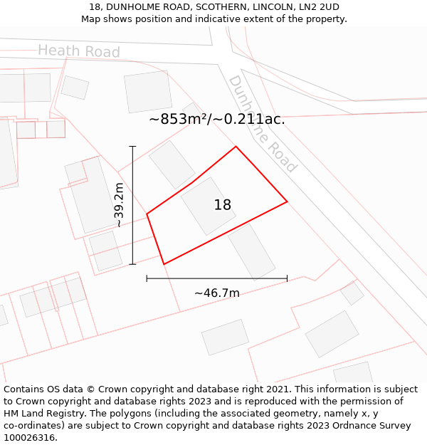 18, DUNHOLME ROAD, SCOTHERN, LINCOLN, LN2 2UD: Plot and title map