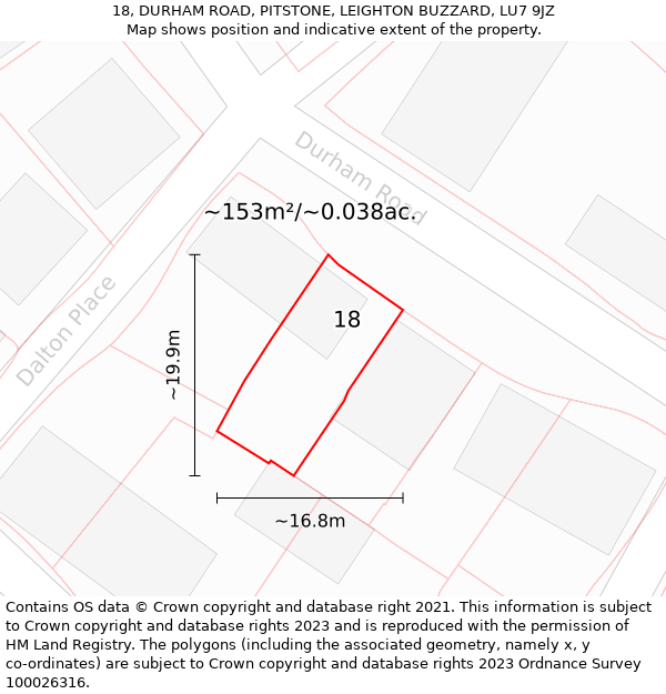 18, DURHAM ROAD, PITSTONE, LEIGHTON BUZZARD, LU7 9JZ: Plot and title map