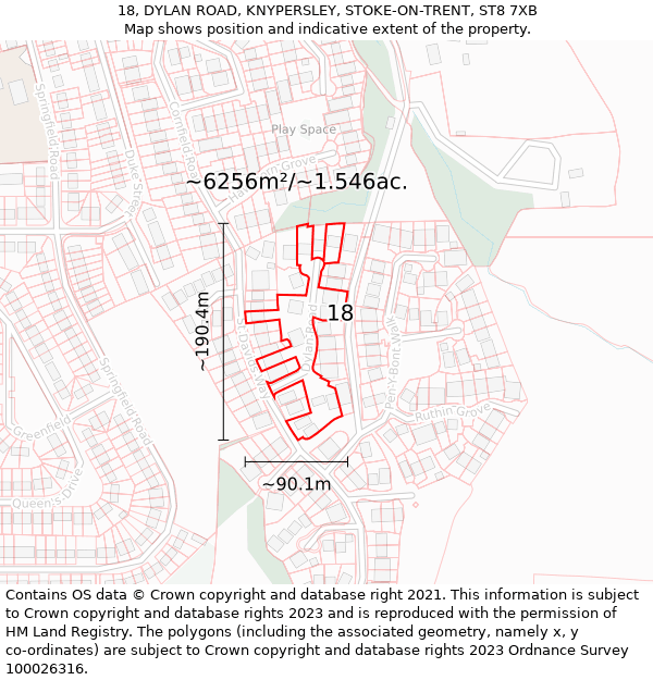 18, DYLAN ROAD, KNYPERSLEY, STOKE-ON-TRENT, ST8 7XB: Plot and title map