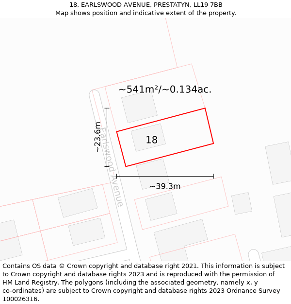 18, EARLSWOOD AVENUE, PRESTATYN, LL19 7BB: Plot and title map