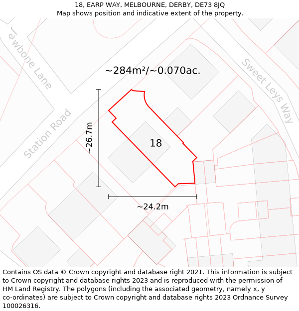 18, EARP WAY, MELBOURNE, DERBY, DE73 8JQ: Plot and title map