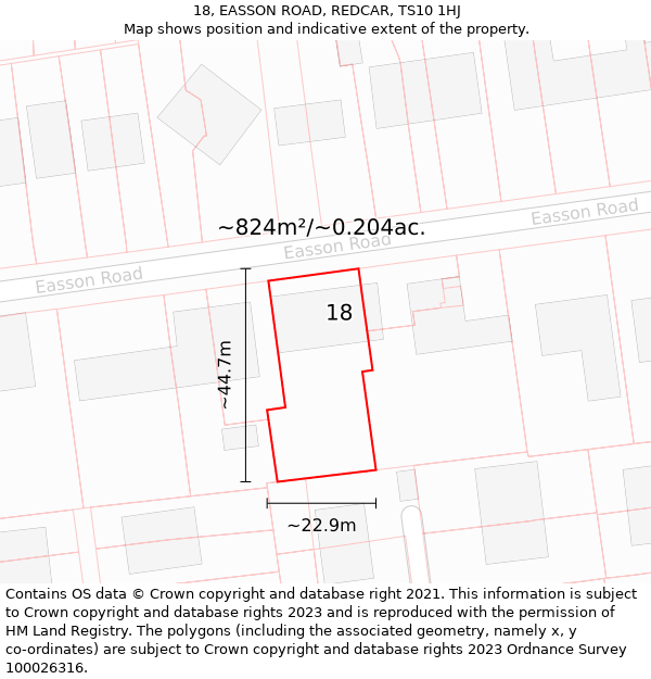 18, EASSON ROAD, REDCAR, TS10 1HJ: Plot and title map