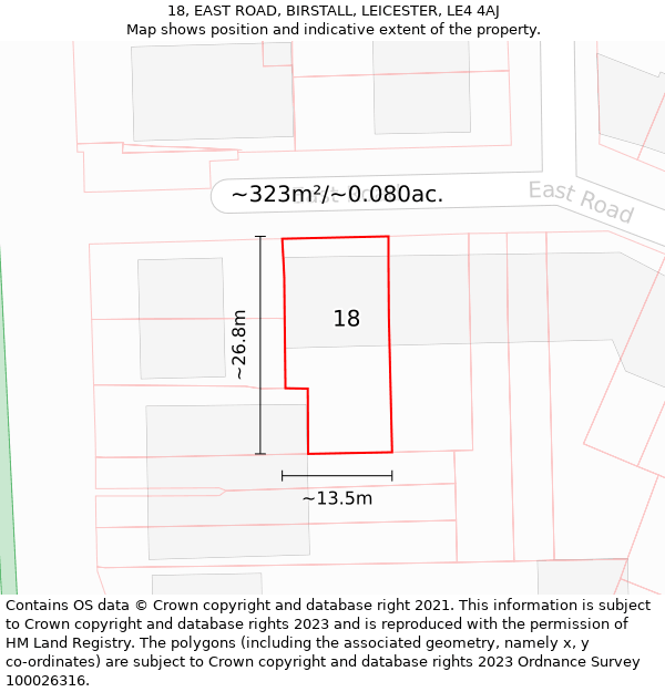 18, EAST ROAD, BIRSTALL, LEICESTER, LE4 4AJ: Plot and title map