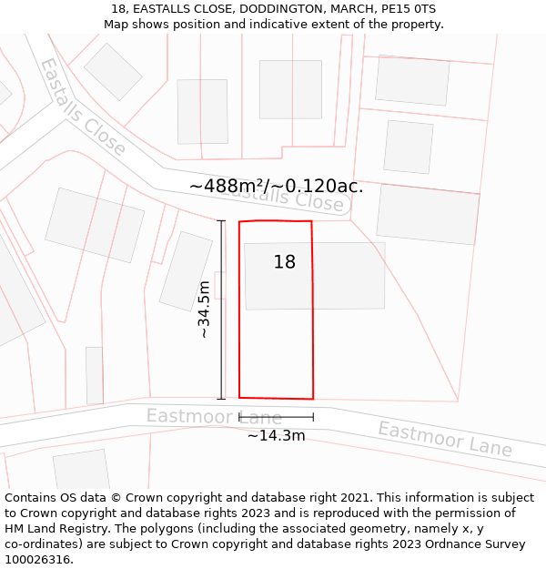 18, EASTALLS CLOSE, DODDINGTON, MARCH, PE15 0TS: Plot and title map