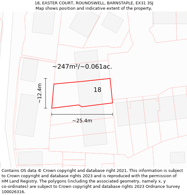 18, EASTER COURT, ROUNDSWELL, BARNSTAPLE, EX31 3SJ: Plot and title map