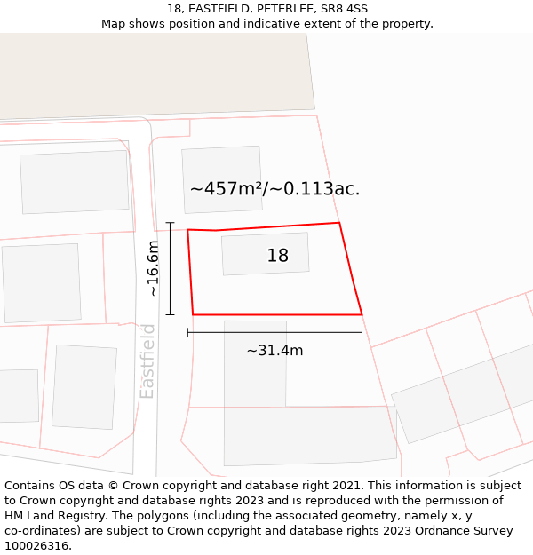 18, EASTFIELD, PETERLEE, SR8 4SS: Plot and title map