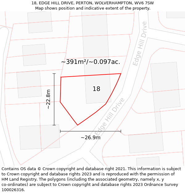 18, EDGE HILL DRIVE, PERTON, WOLVERHAMPTON, WV6 7SW: Plot and title map