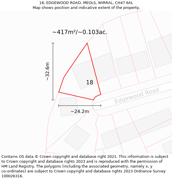 18, EDGEWOOD ROAD, MEOLS, WIRRAL, CH47 6AL: Plot and title map